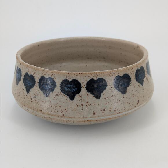 Artist Ceramic Bowl Handmade Pottery Blue Hearts 1980s VTG Catchall Dish Flawed - Picture 9 of 10